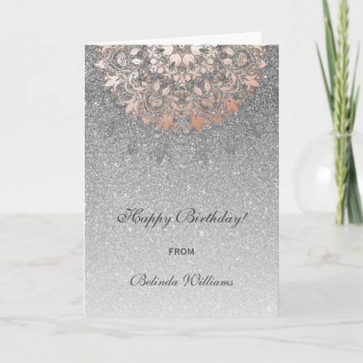 Roos Gold Silver Glitter Floral Mandala Birthday Kaart (Voorkant)