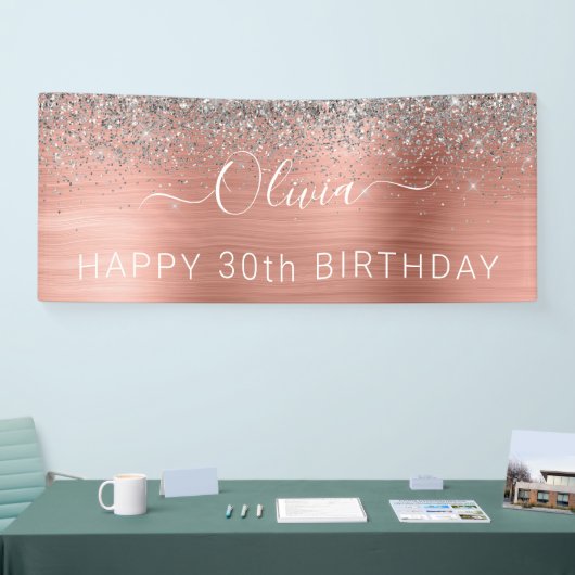 Roos Gold Silver Glitter, geborsteld metaal Spandoek (Beurs)