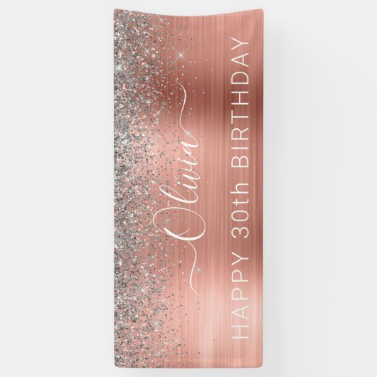 Roos Gold Silver Glitter, geborsteld metaal Spandoek (Verticaal)