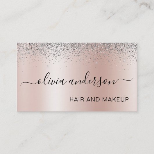Roos Gold Silver Glitter Hair Makeup Salon Visitekaartje (Voorkant)