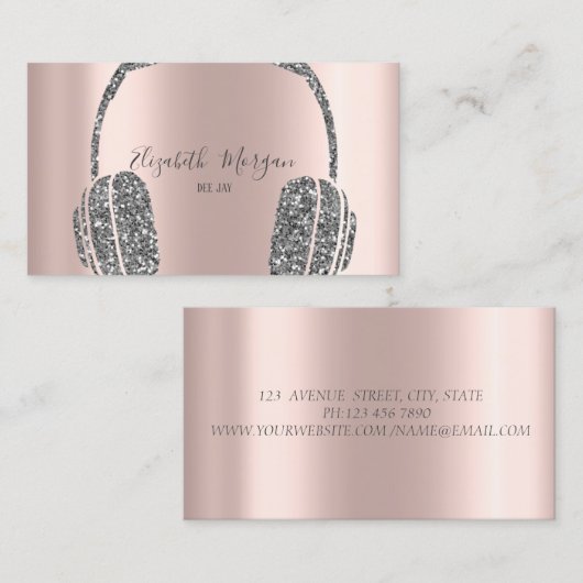 Roos Gold Silver Glitter Headphone DJ Visitekaartje (Voorkant / Achterkant)