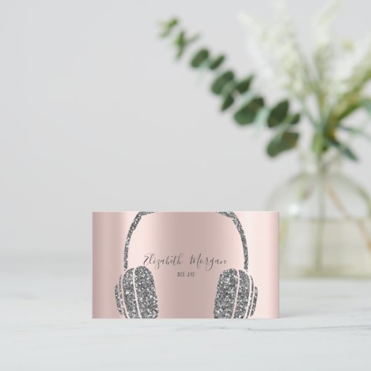 Roos Gold Silver Glitter Headphone DJ Visitekaartje (Staand voorkant)