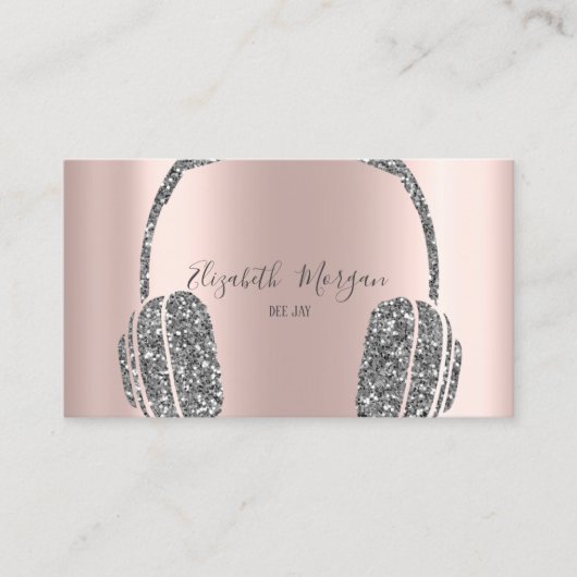 Roos Gold Silver Glitter Headphone DJ Visitekaartje (Voorkant)