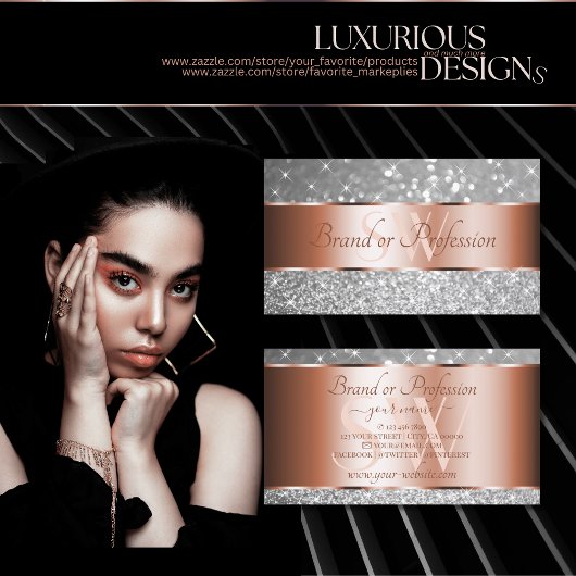 Roos Gold Silver Glitter Luminous Stars Initialen Visitekaartje