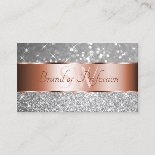 Roos Gold Silver Glitter Luminous Stars Initialen Visitekaartje (Voorkant)