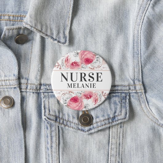 Roos Gold Silver Glitter Nurse Name Button Badge (In situ)