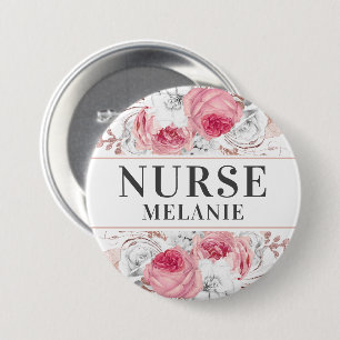 Roos Gold Silver Glitter Nurse Name Button Badge