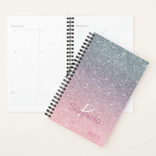 Roos Gold Silver Glitter Sparkle Jaarlijks Monogra Planner (Display)