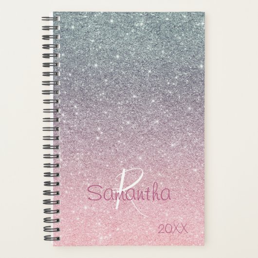 Roos Gold Silver Glitter Sparkle Jaarlijks Monogra Planner (Voorkant)