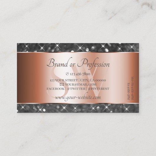 Roos Gold Silver Glitter Sparkle Stars Initialen Visitekaartje (Achterkant)