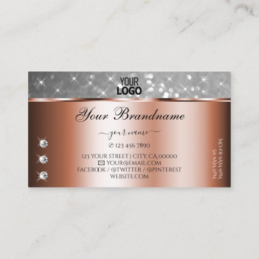 Roos Gold Silver Glitter Stars Diamonds add Logo Visitekaartje (Achterkant)
