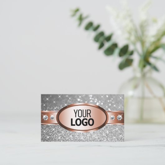 Roos Gold Silver Glitter Stars Diamonds add Logo Visitekaartje (Staand voorkant)