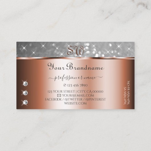 Roos Gold Silver Glitter Stars Diamonds Initialen Visitekaartje (Achterkant)