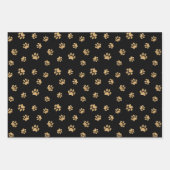 Roos Gold Silver Gold Glitter Paw Prints op zwart Inpakpapier Vel (Voorkant 2)