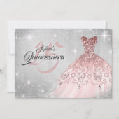 Roos Gold Silver Lace Diamond Gown Quinceanera Kaart (Voorkant)