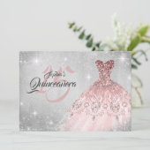 Roos Gold Silver Lace Diamond Gown Quinceanera Kaart (Staand voorkant)