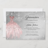 Roos Gold Silver Lace Diamond Gown Quinceanera Kaart (Achterkant)