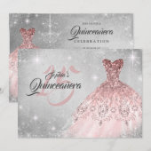 Roos Gold Silver Lace Diamond Gown Quinceanera Kaart (Voorkant / Achterkant)