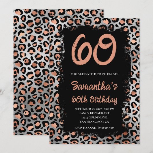 Roos Gold Silver Leopard Black Paint 60th Birthday Kaart (Voorkant / Achterkant)