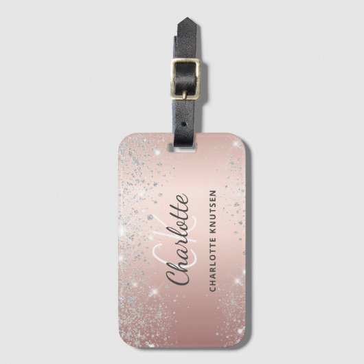 Roos Gold Silver Monogram naamscript Bagagelabel (Voorkant (verticaal))