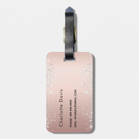 Roos Gold Silver Monogram naamscript Bagagelabel (Achterkant verticaal)