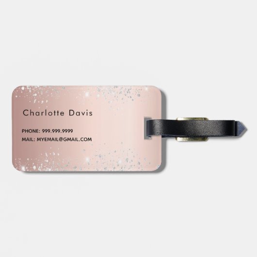 Roos Gold Silver Monogram naamscript Bagagelabel (Achterkant horizontaal)