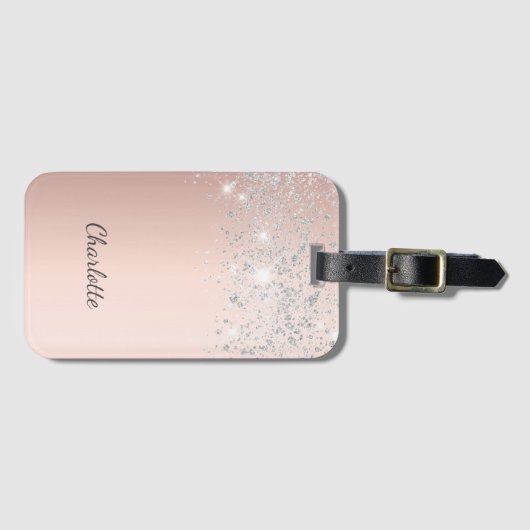 Roos Gold Silver Monogram naamscript Bagagelabel (Voorkant (horizontaal))