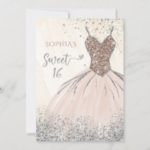 Roos Gold Silver Sparkle Dress Sweet 16 jaar Kaart