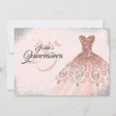 Roos Gold Silver Sparkle Lace Gown Quinceanera Kaart (Voorkant)