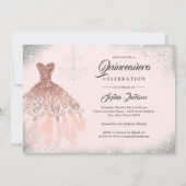 Roos Gold Silver Sparkle Lace Gown Quinceanera Kaart (Achterkant)