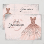 Roos Gold Silver Sparkle Lace Gown Quinceanera Kaart (Voorkant / Achterkant)