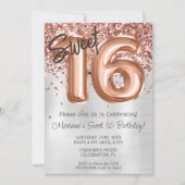 Roos Gold Silver Sweet 16 Verjaardagsfeestje Kaart (Voorkant)