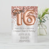 Roos Gold Silver Sweet 16 Verjaardagsfeestje Kaart (Staand voorkant)