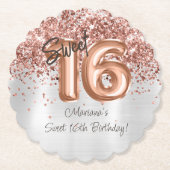 Roos Gold Silver Sweet 16e verjaardagsfeestje Kartonnen Onderzetters (Voorkant)