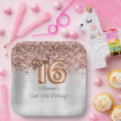 Roos Gold Silver Sweet 16e verjaardagsfeestje Papieren Bordje (Feest)