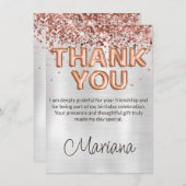 Roos Gold Silver Verjaardagsfeestje Dank je kaart (Voorkant / Achterkant)