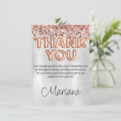 Roos Gold Silver Verjaardagsfeestje Dank je kaart (Staand voorkant)