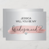 Roos Gold Silver Wil je mijn bruidsmeisje bruiloft Aankondiging (Voorkant / Achterkant)