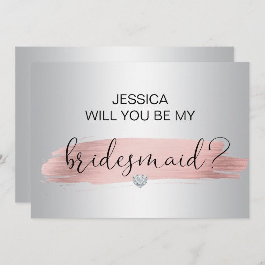 Roos Gold Silver Wil je mijn bruidsmeisje bruiloft Aankondiging (Voorkant / Achterkant)