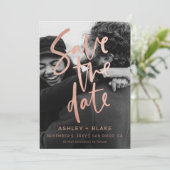 Roos Gold Simple Handwrite Calligrafie Save The Date (Staand voorkant)