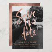 Roos Gold Simple Handwrite Calligrafie Save The Date (Voorkant / Achterkant)