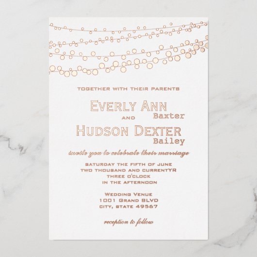 Roos Gold Simple Modern Typography Gold Wedding Folie Uitnodiging (Voorkant)