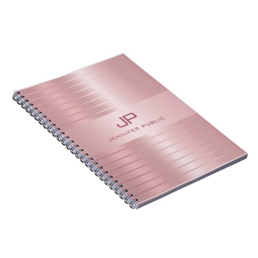 Roos Gold Sjabloon Monogram Elegant Trendy Modern Notitieboek (Rechterzijde)