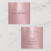 Roos Gold Sjabloon Monogram Trendy Modern Elegant Vierkante Visitekaartje (Voorkant / Achterkant)