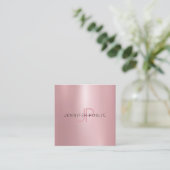 Roos Gold Sjabloon Monogram Trendy Modern Elegant Vierkante Visitekaartje (Staand voorkant)