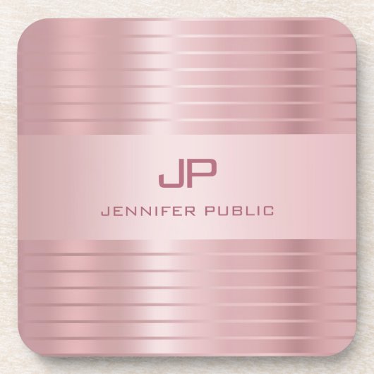 Roos Gold Sjabloon Monogrammen Modern Elegant Bier Onderzetter (Voorkant)