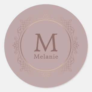 Roos Gold Sjabloon Trendy Monogram Elegant Ronde Sticker