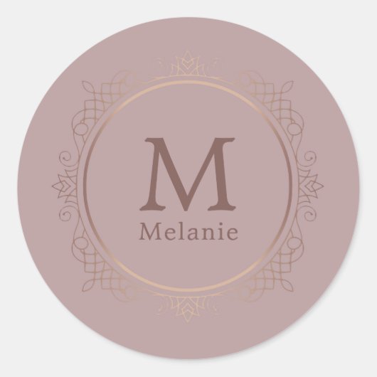 Roos Gold Sjabloon Trendy Monogram Elegant Ronde Sticker (Voorkant)