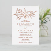 Roos Gold Sketched Floral Wedding Folie Uitnodiging (Staand Voorkant)