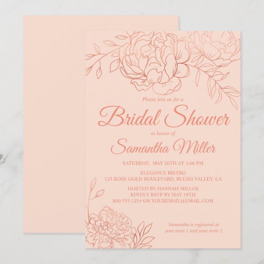 Roos Gold Sketched Flowers Vrijgezellenfeest Kaart (Voorkant / Achterkant)